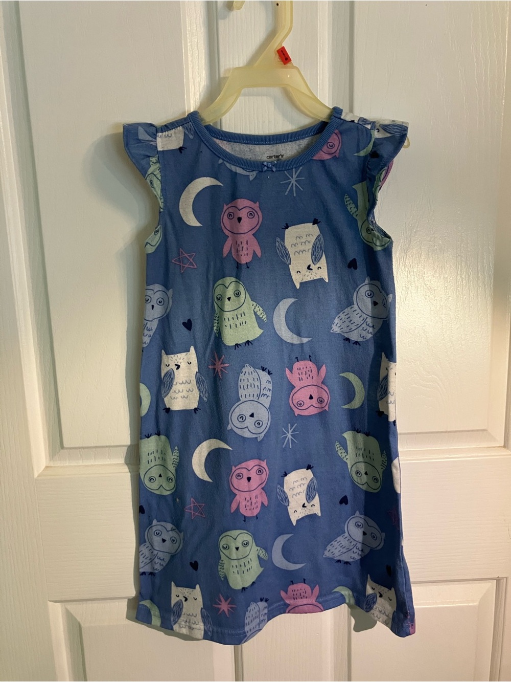 Carter's Blue Owl Print Girls Nightgown with Pink & Green Accents